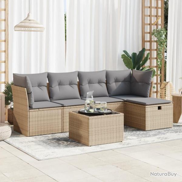 Salon de jardin avec coussins 6 pcs beige rsine tresse alsavelo