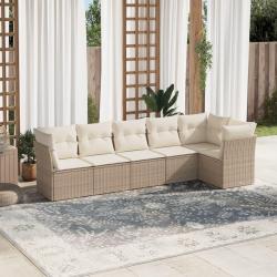 Salon de jardin avec coussins 6 pcs beige résine tressée alsavelo