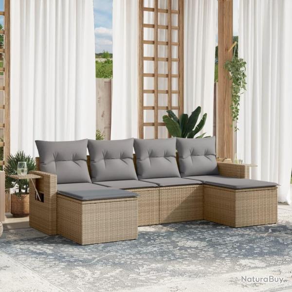 Salon de jardin avec coussins 6 pcs beige rsine tresse alsavelo