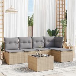 Salon de jardin avec coussins 6 pcs beige résine tressée alsavelo