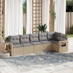 Salon de jardin avec coussins 6 pcs beige résine tressée alsavelo