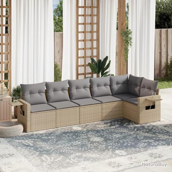 Salon de jardin avec coussins 6 pcs beige rsine tresse alsavelo