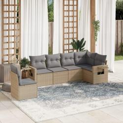 Salon de jardin avec coussins 6 pcs beige résine tressée alsavelo