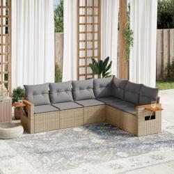 Salon de jardin avec coussins 6 pcs beige résine tressée alsavelo