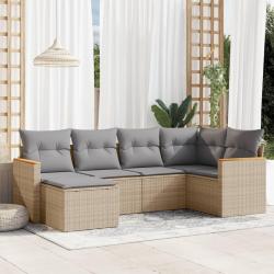Salon de jardin avec coussins 6 pcs beige résine tressée alsavelo