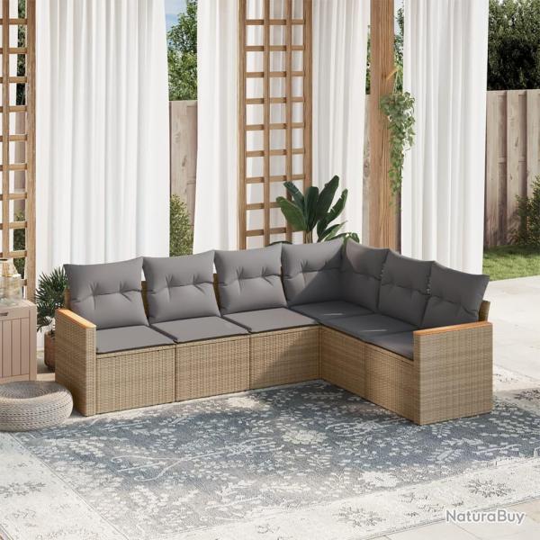 Salon de jardin avec coussins 6 pcs beige rsine tresse alsavelo