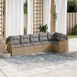 Salon de jardin avec coussins 6 pcs beige résine tressée alsavelo
