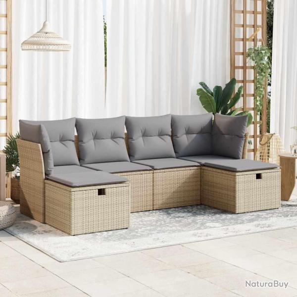 Salon de jardin avec coussins 6 pcs beige rsine tresse alsavelo