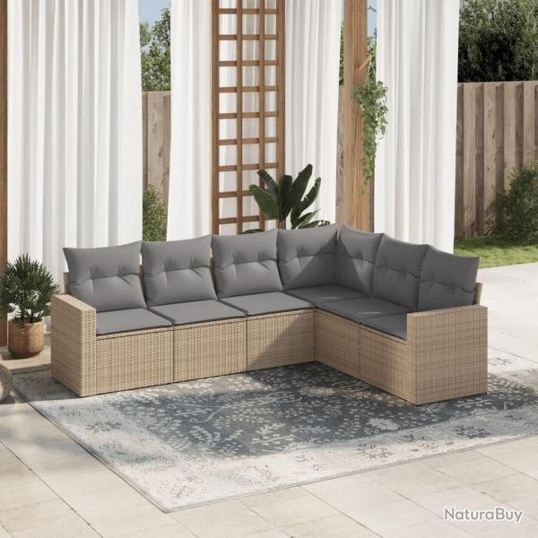 Salon de jardin avec coussins 6 pcs beige rsine tresse alsavelo