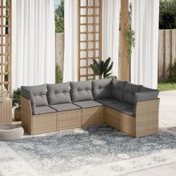 Salon de jardin avec coussins 6 pcs beige résine tressée alsavelo
