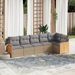 Salon de jardin avec coussins 6 pcs beige résine tressée alsavelo
