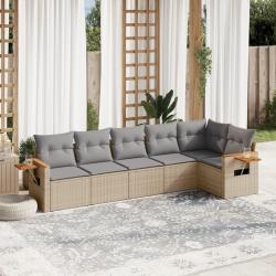Salon de jardin avec coussins 6 pcs beige résine tressée alsavelo