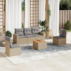 Salon de jardin avec coussins 6 pcs beige résine tressée alsavelo