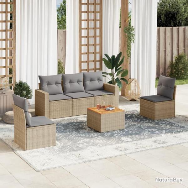 Salon de jardin avec coussins 6 pcs beige rsine tresse alsavelo
