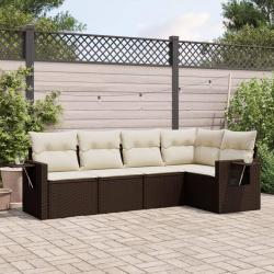 Salon de jardin avec coussins 5 pcs marron résine tressée alsavelo