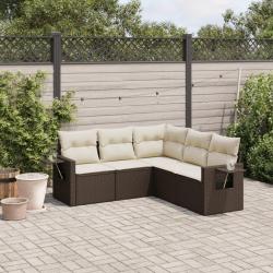 Salon de jardin avec coussins 5 pcs marron résine tressée alsavelo