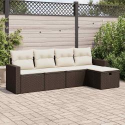 Salon de jardin avec coussins 5 pcs marron résine tressée alsavelo
