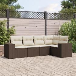 Salon de jardin avec coussins 5 pcs marron résine tressée alsavelo