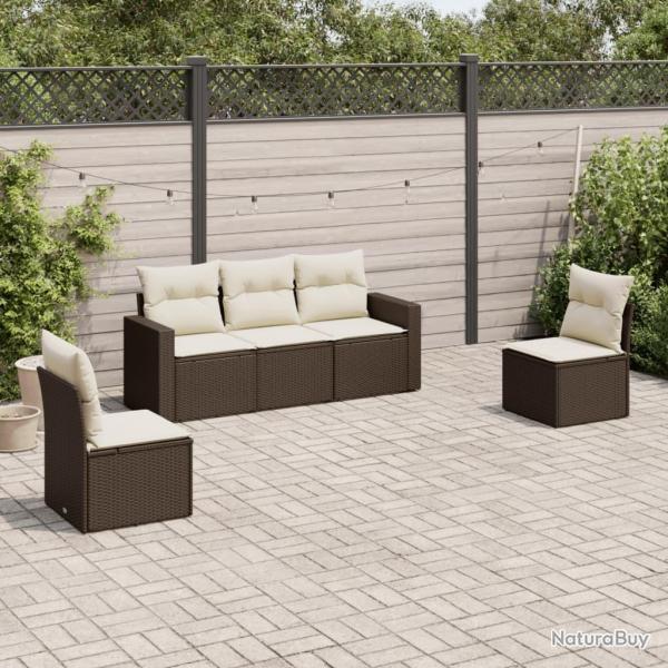 Salon de jardin avec coussins 5 pcs marron rsine tresse alsavelo
