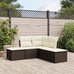 Salon de jardin avec coussins 5 pcs marron résine tressée alsavelo