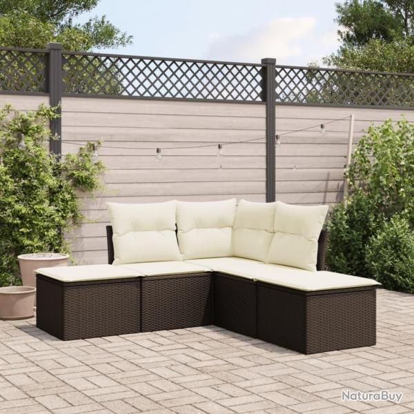 Salon de jardin avec coussins 5 pcs marron rsine tresse alsavelo