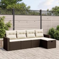 Salon de jardin avec coussins 5 pcs marron résine tressée alsavelo