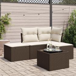 Salon de jardin avec coussins 5 pcs marron résine tressée alsavelo