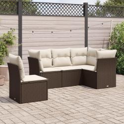 Salon de jardin avec coussins 5 pcs marron résine tressée alsavelo