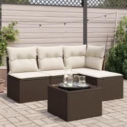 Salon de jardin avec coussins 5 pcs marron résine tressée alsavelo