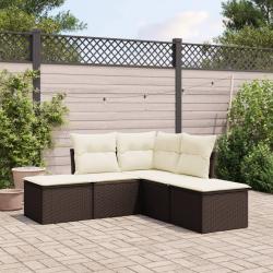Salon de jardin avec coussins 5 pcs marron résine tressée alsavelo