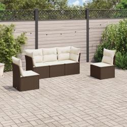 Salon de jardin avec coussins 5 pcs marron résine tressée alsavelo