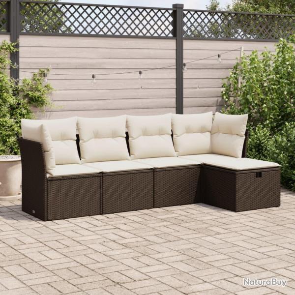 Salon de jardin avec coussins 5 pcs marron rsine tresse alsavelo
