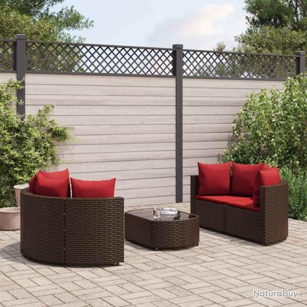 Salon de jardin avec coussins 5 pcs marron rsine tresse alsavelo