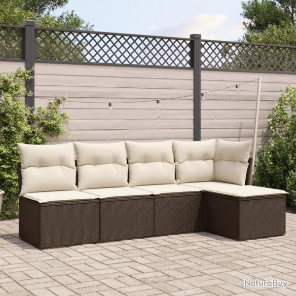 Salon de jardin avec coussins 5 pcs marron rsine tresse alsavelo