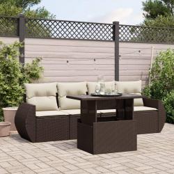 Salon de jardin avec coussins 5 pcs marron résine tressée alsavelo
