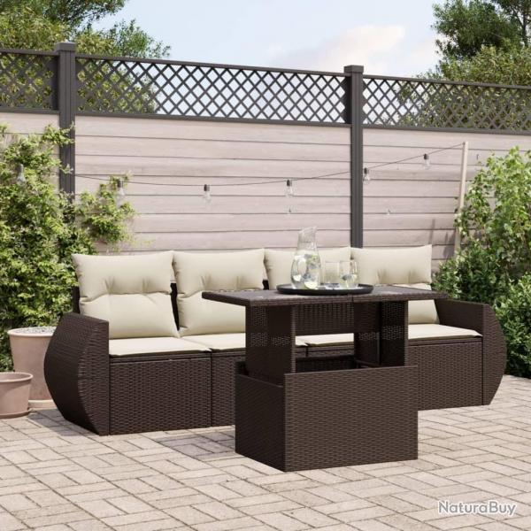 Salon de jardin avec coussins 5 pcs marron rsine tresse alsavelo