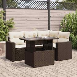Salon de jardin avec coussins 5 pcs marron résine tressée alsavelo