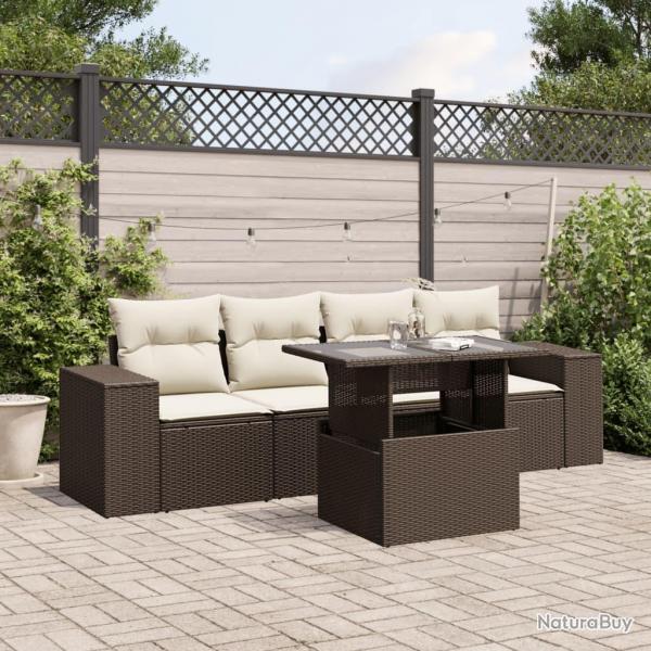 Salon de jardin avec coussins 5 pcs marron rsine tresse alsavelo