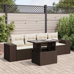 Salon de jardin avec coussins 5 pcs marron résine tressée alsavelo