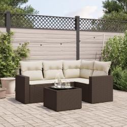 Salon de jardin avec coussins 5 pcs marron résine tressée alsavelo