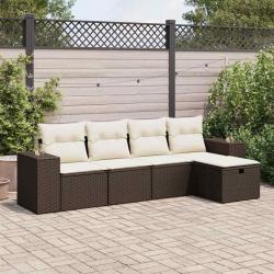 Salon de jardin avec coussins 5 pcs marron résine tressée alsavelo