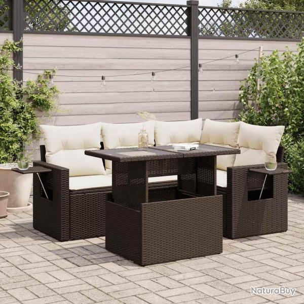 Salon de jardin avec coussins 5 pcs marron rsine tresse alsavelo