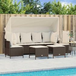 Salon de jardin avec coussins 5 pcs marron résine tressée alsavelo
