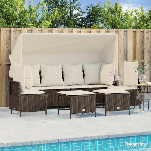 Salon de jardin avec coussins 5 pcs marron rsine tresse alsavelo