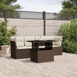 Salon de jardin avec coussins 5 pcs marron résine tressée alsavelo