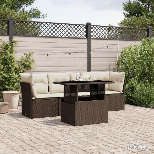 Salon de jardin avec coussins 5 pcs marron rsine tresse alsavelo