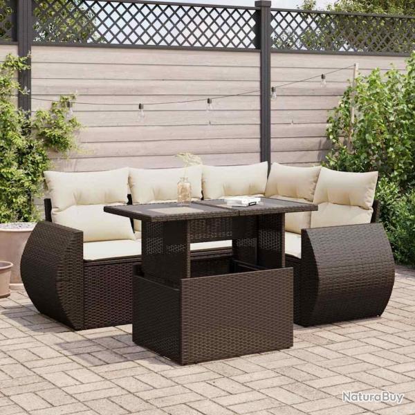 Salon de jardin avec coussins 5 pcs marron rsine tresse alsavelo