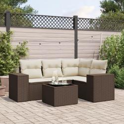 Salon de jardin avec coussins 5 pcs marron résine tressée alsavelo