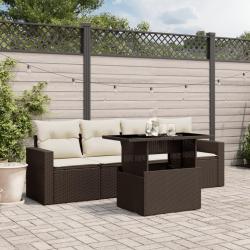 Salon de jardin avec coussins 5 pcs marron résine tressée alsavelo