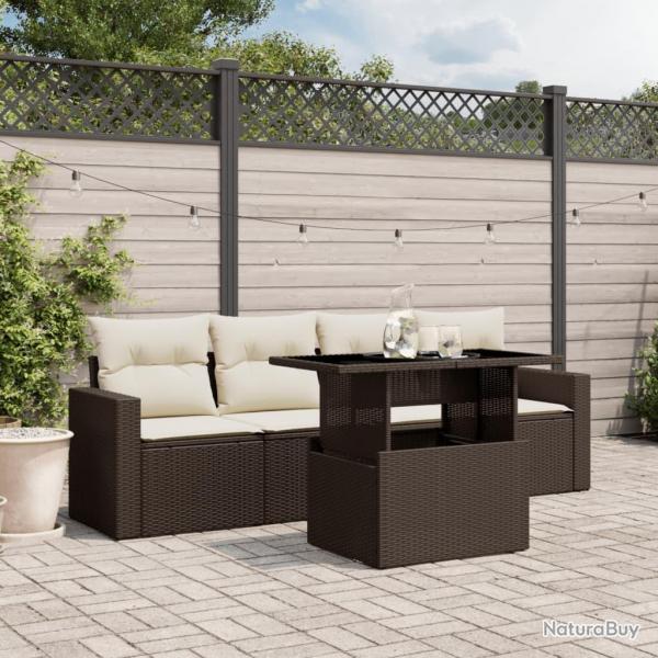 Salon de jardin avec coussins 5 pcs marron rsine tresse alsavelo